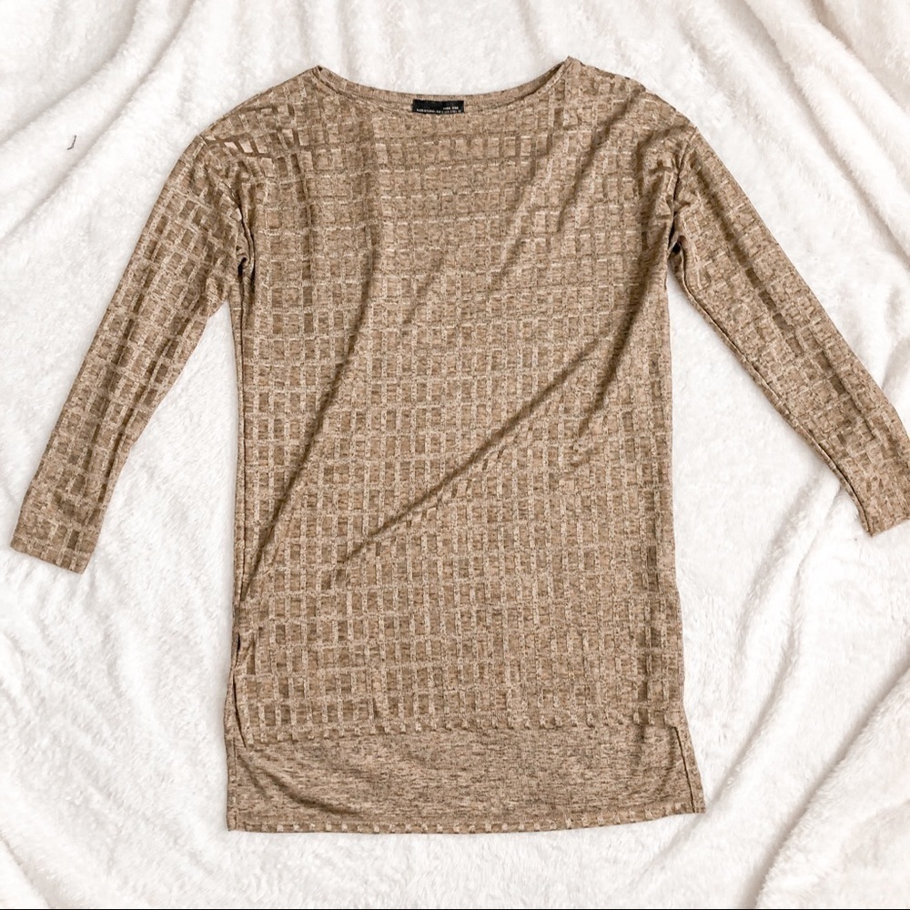 Zara Tan Geometric Print Three Quarter Sleeve Top